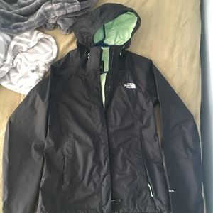 Black Hooded Zip-up Rain Jacket